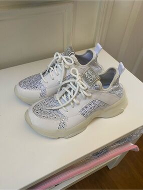 Madden NYC White Crystal-Accented Women's Fashion Sneakers, Like New Size 7